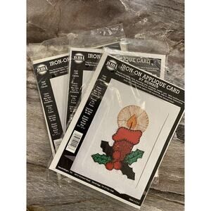 Iron on Applique Card Making Craft Kit Lot of 3 Christmas Candle NeedleMagic